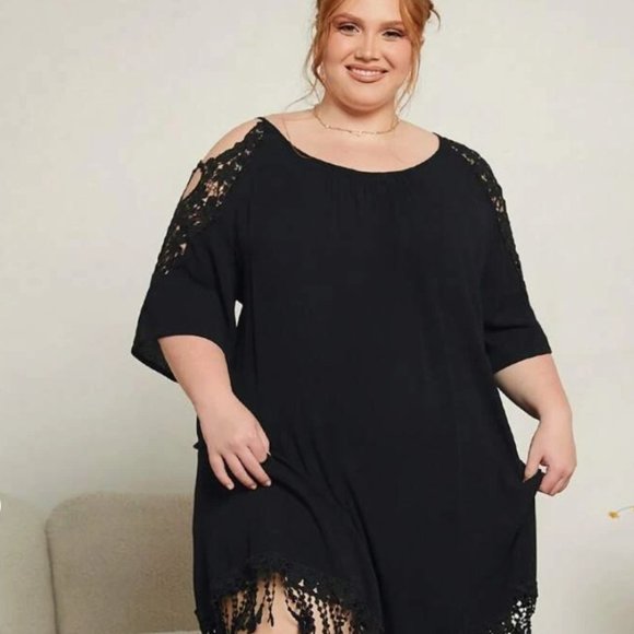 Cold Shoulder Guipure Lace Insert Dress - Picture 2 of 14